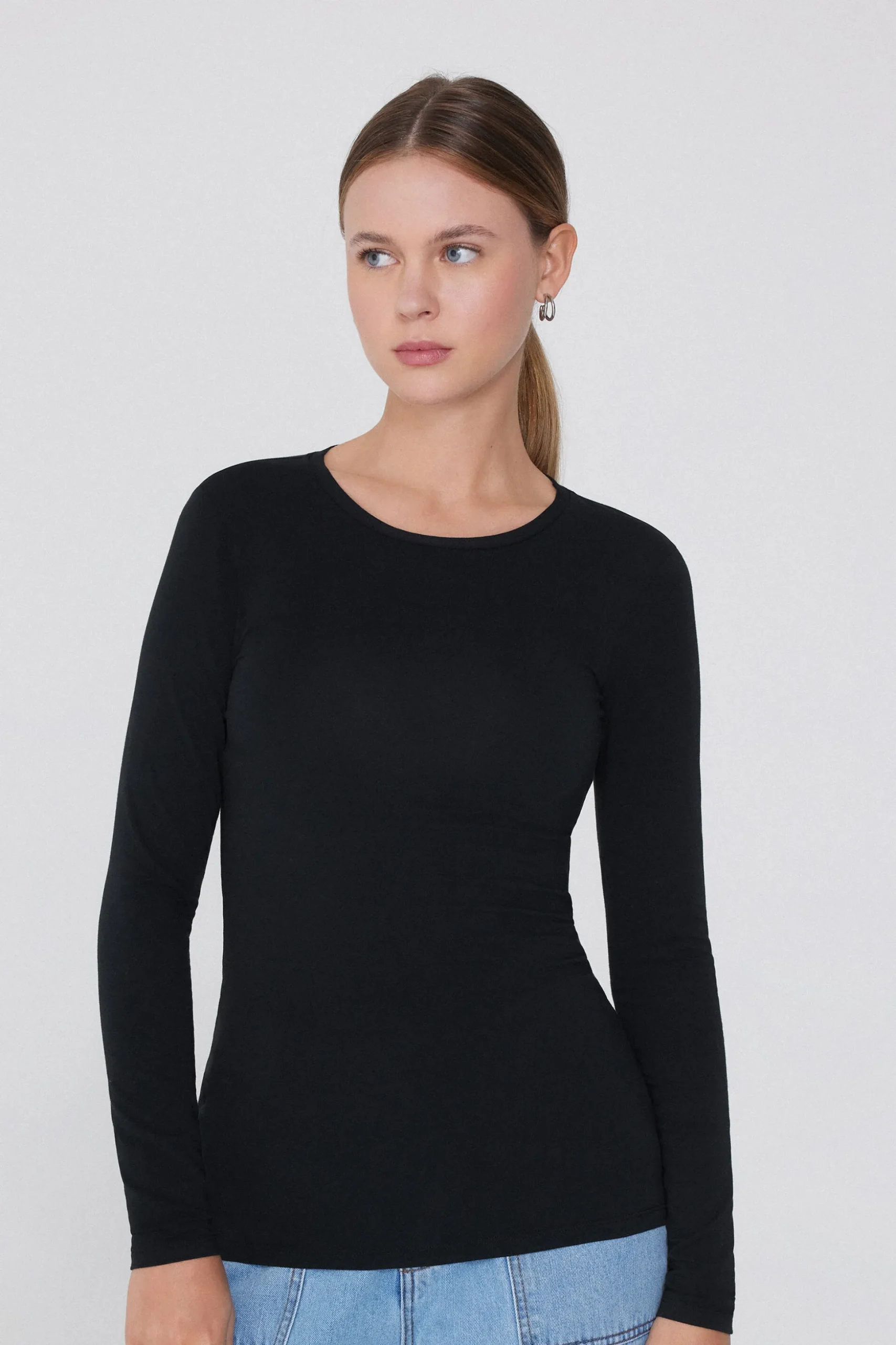 Long-Sleeve Crew-Neck Stretch-Cotton Top - Long-Sleeved Tops - Women | Tezenis