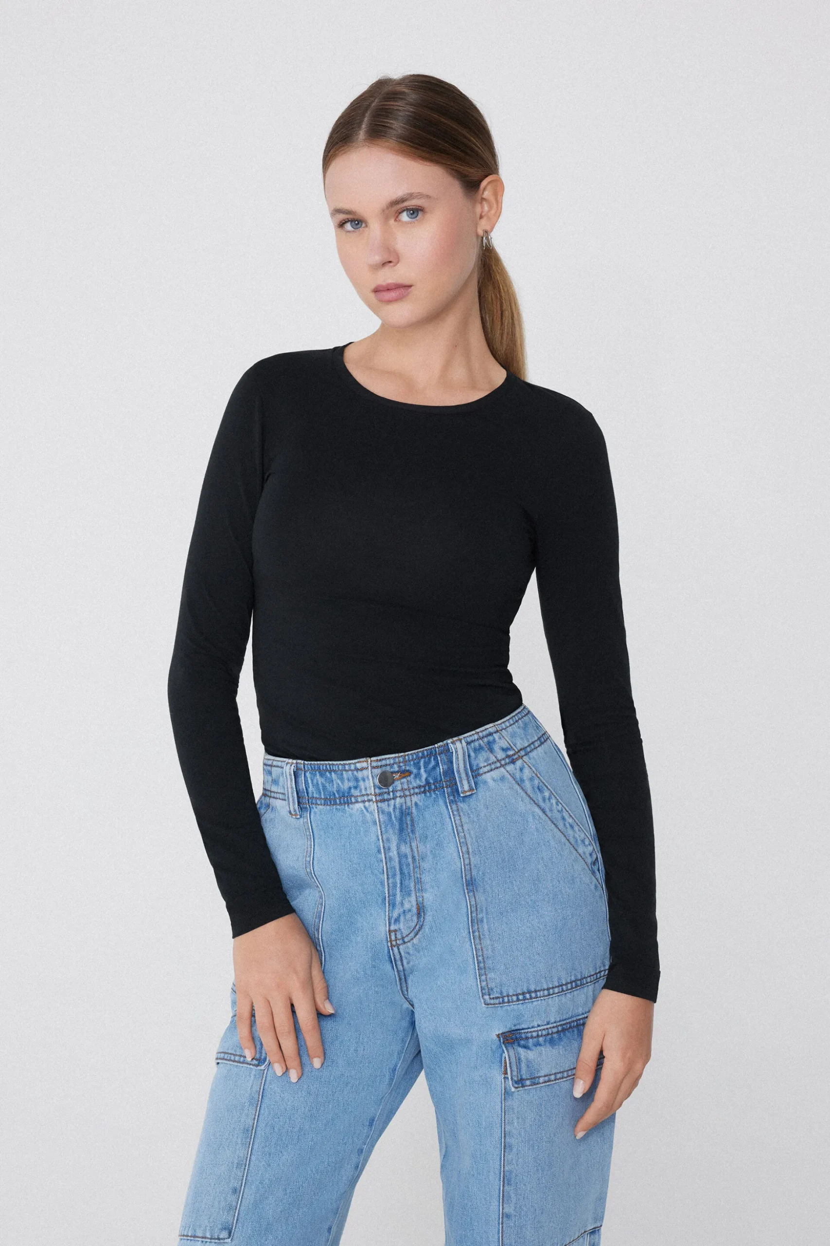 Long-Sleeve Crew-Neck Stretch-Cotton Top - Long-Sleeved Tops - Women | Tezenis