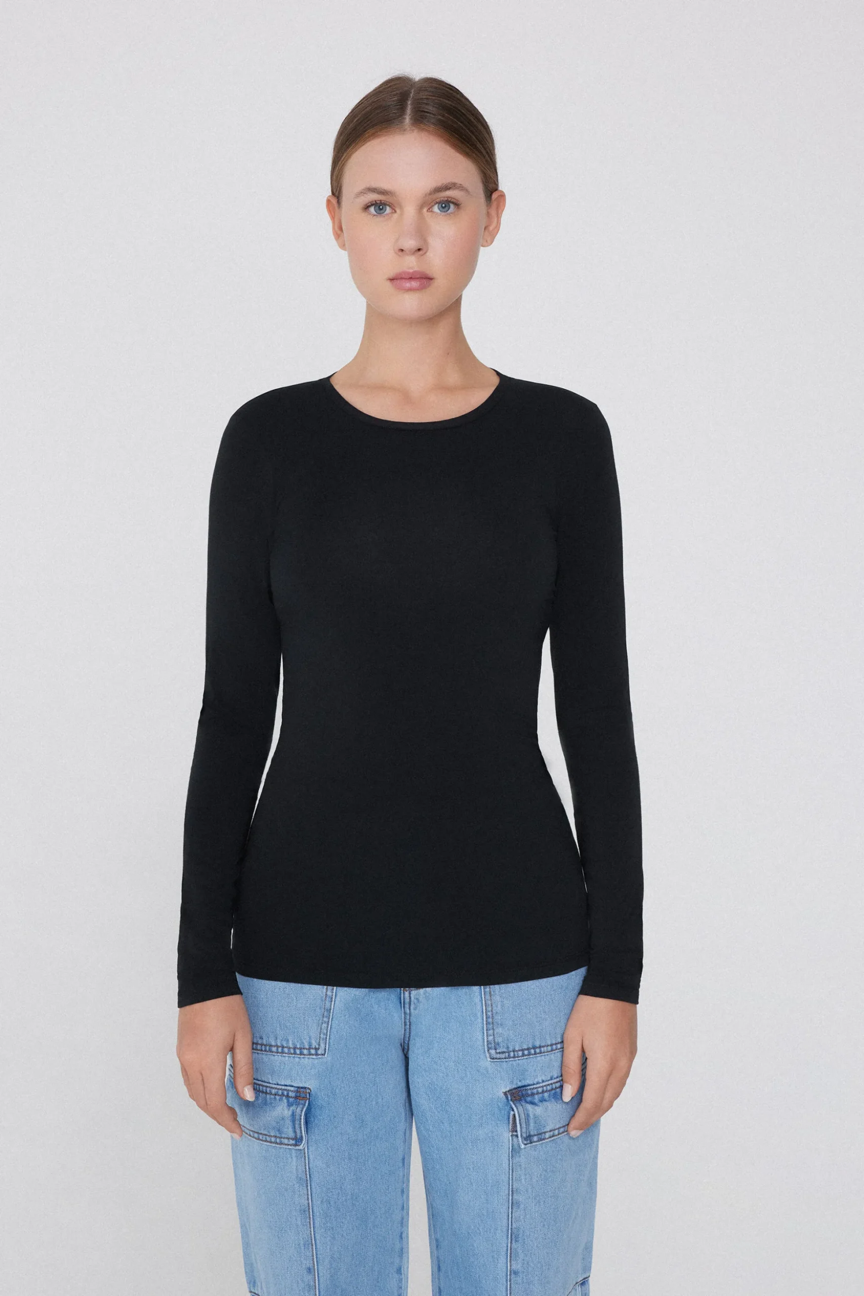 Long-Sleeve Crew-Neck Stretch-Cotton Top - Long-Sleeved Tops - Women | Tezenis