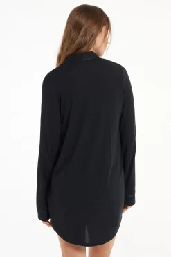 Long-Sleeved Button-Down Satin-Edged Nightgown - Nightdresses And Robes - Women | Tezenis