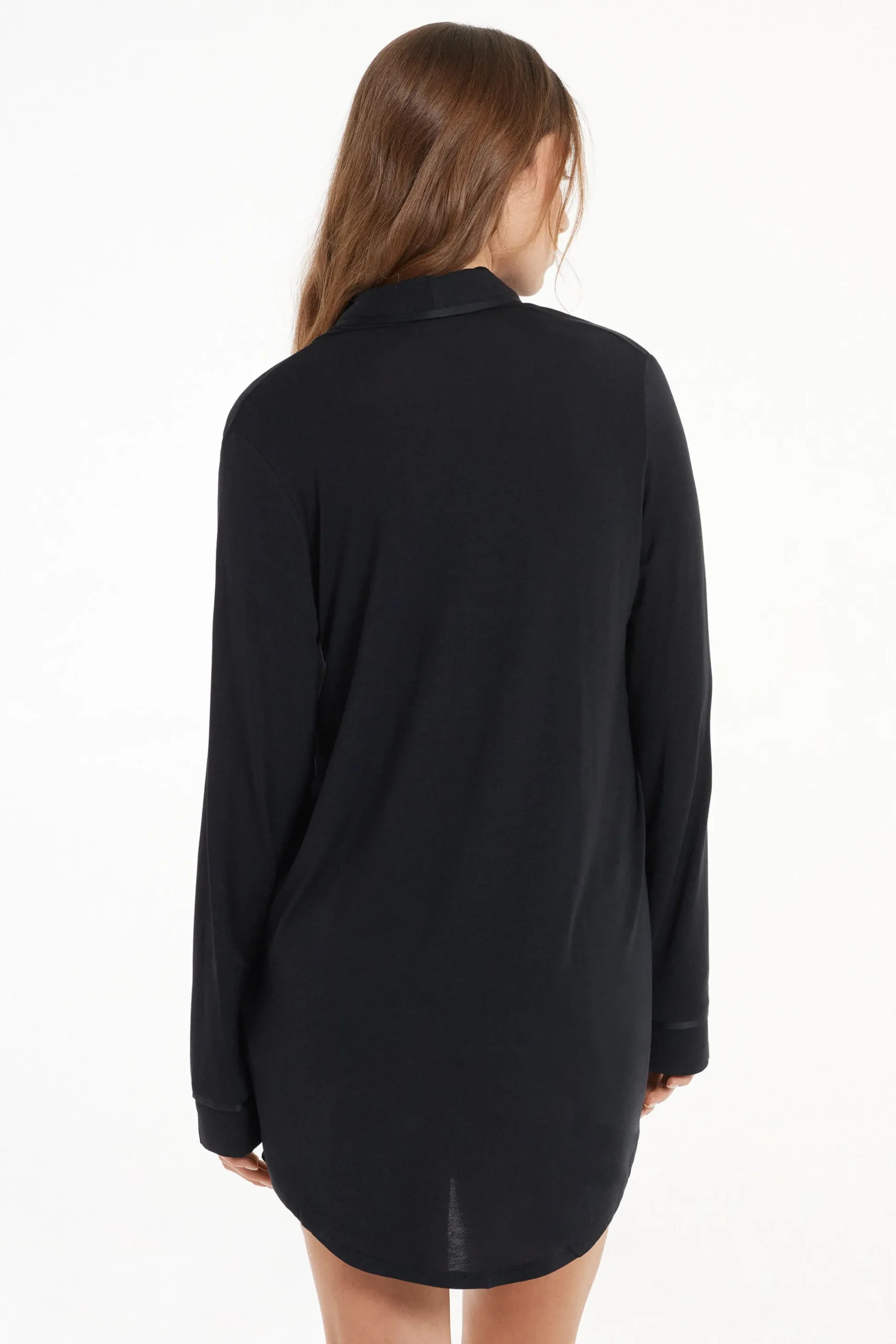 Long-Sleeved Button-Down Satin-Edged Nightgown - Nightdresses And Robes - Women | Tezenis