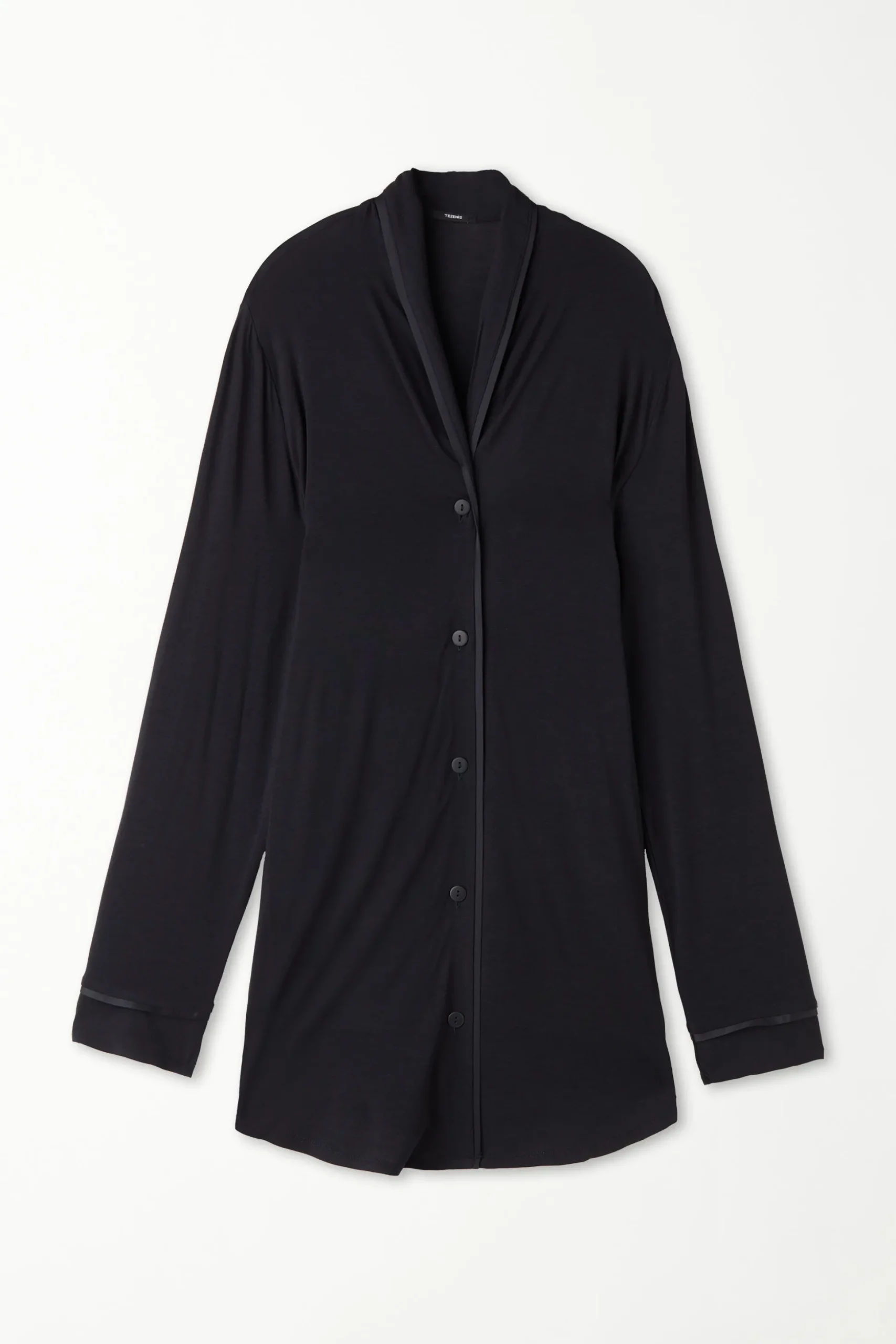 Long-Sleeved Button-Down Satin-Edged Nightgown - Nightdresses And Robes - Women | Tezenis