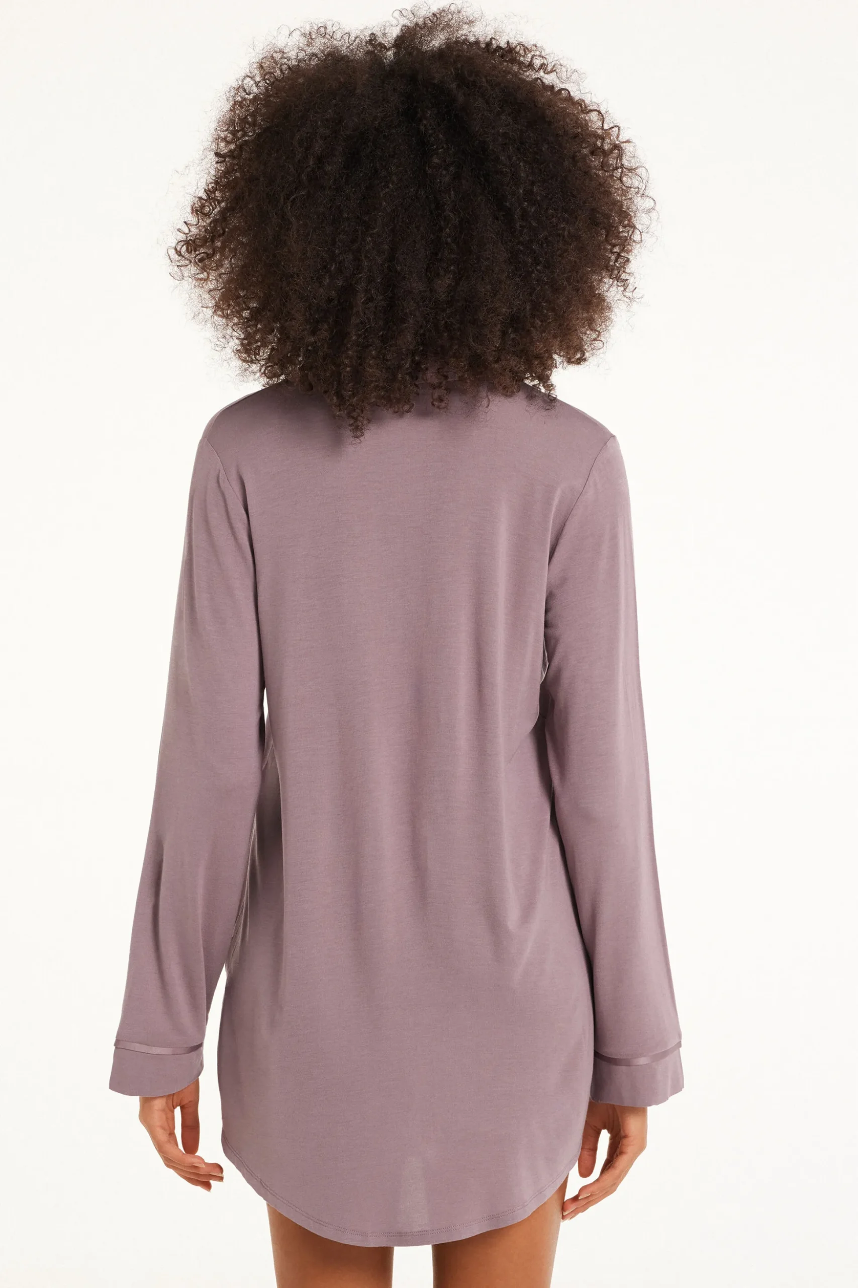 Long-Sleeved Button-Down Satin-Edged Nightgown - Nightdresses And Robes - Women | Tezenis
