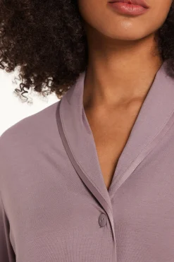 Long-Sleeved Button-Down Satin-Edged Nightgown - Nightdresses And Robes - Women | Tezenis