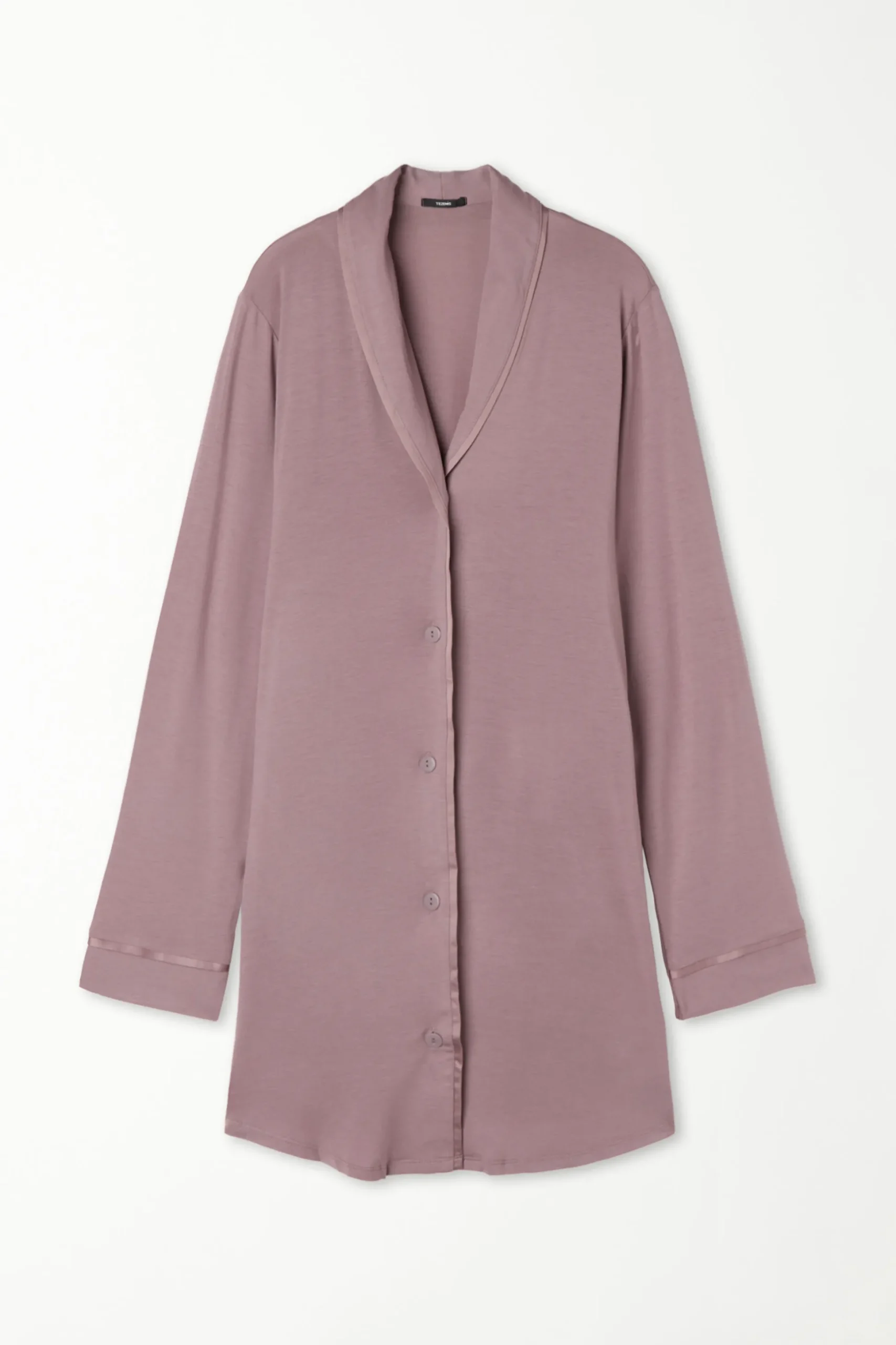Long-Sleeved Button-Down Satin-Edged Nightgown - Nightdresses And Robes - Women | Tezenis