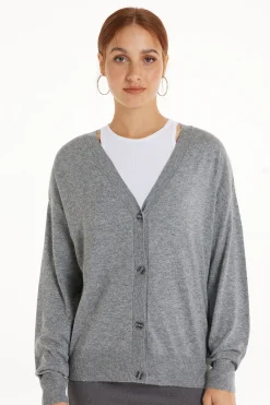 Long-Sleeved Button-Down Wool Cardigan - Cardigans And Sweaters - Women | Tezenis