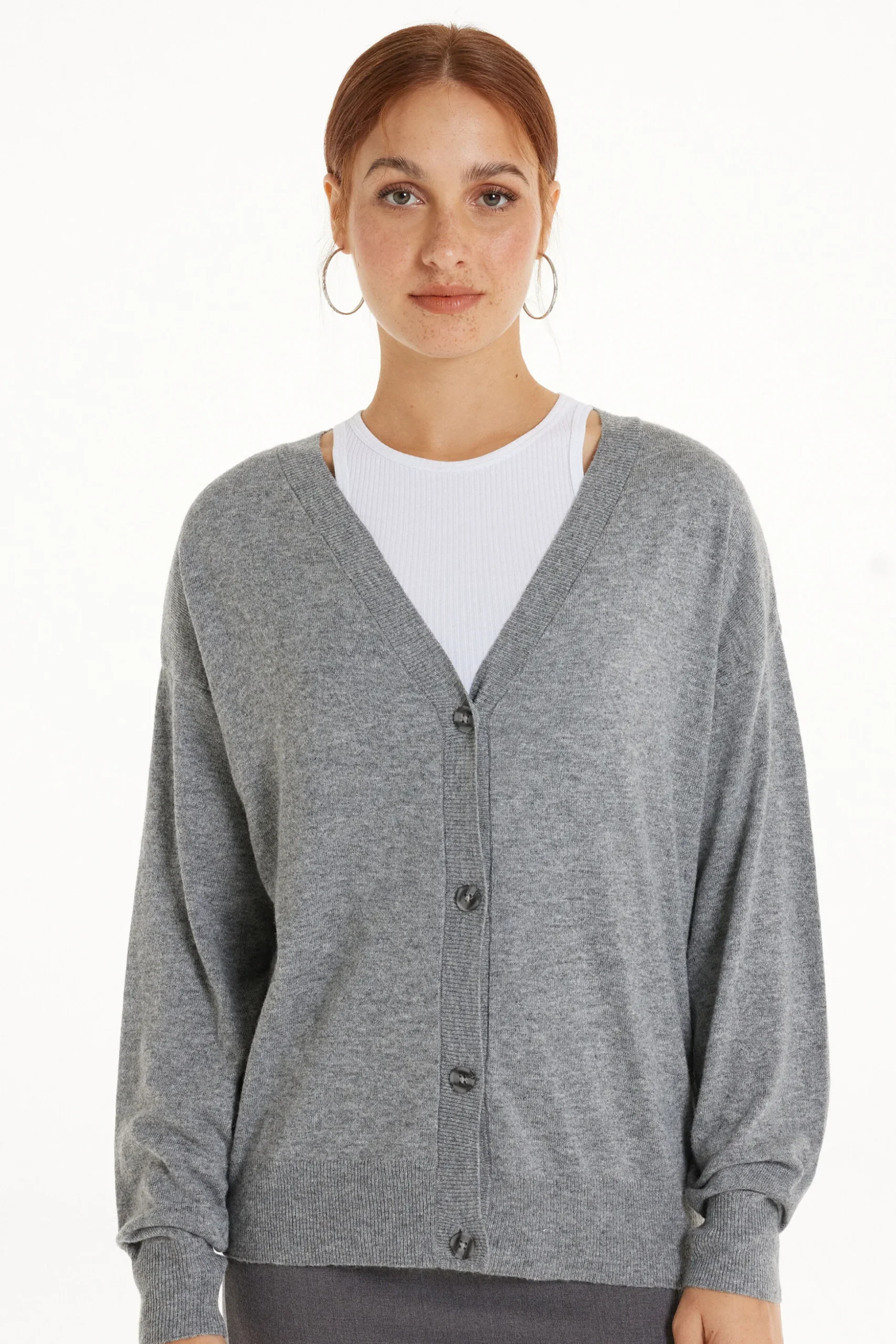 Long-Sleeved Button-Down Wool Cardigan - Cardigans And Sweaters - Women | Tezenis