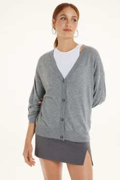 Long-Sleeved Button-Down Wool Cardigan - Cardigans And Sweaters - Women | Tezenis