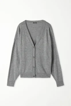 Long-Sleeved Button-Down Wool Cardigan - Cardigans And Sweaters - Women | Tezenis