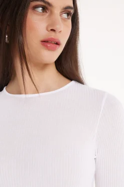 Long-Sleeved Crew-Neck Ultra-Lightweight Ribbed Viscose Bodysuit - Bodysuits - Women | Tezenis