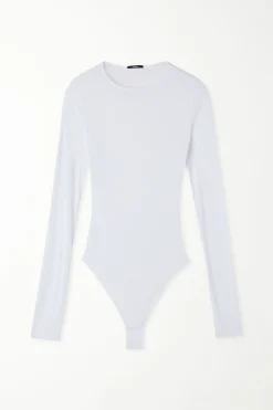 Long-Sleeved Crew-Neck Ultra-Lightweight Ribbed Viscose Bodysuit - Bodysuits - Women | Tezenis
