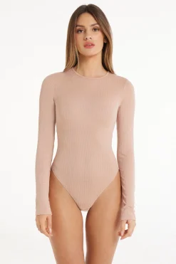 Long-Sleeved Crew-Neck Ultra-Lightweight Ribbed Viscose Bodysuit - Bodysuits - Women | Tezenis