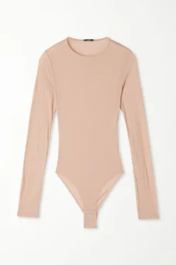 Long-Sleeved Crew-Neck Ultra-Lightweight Ribbed Viscose Bodysuit - Bodysuits - Women | Tezenis