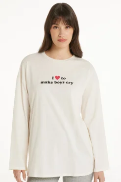 Long-Sleeved Oversized Cotton Top - Pajama Sets - Women | Tezenis