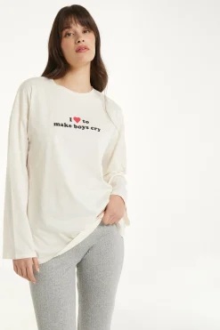 Long-Sleeved Oversized Cotton Top - Pajama Sets - Women | Tezenis