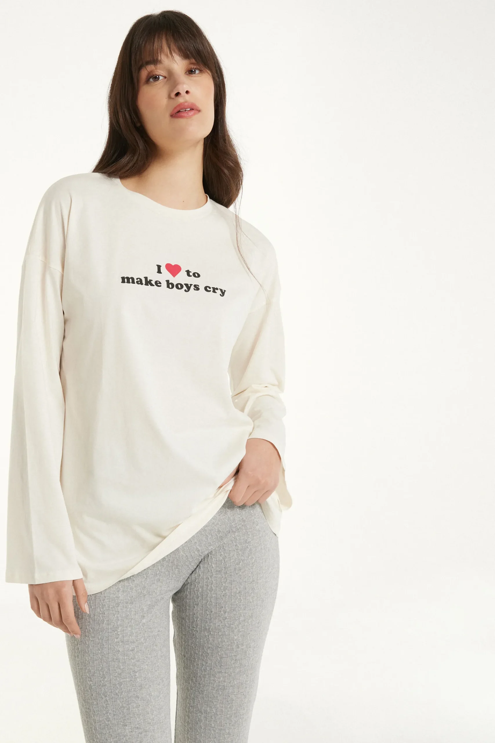 Long-Sleeved Oversized Cotton Top - Pajama Sets - Women | Tezenis