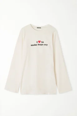 Long-Sleeved Oversized Cotton Top - Pajama Sets - Women | Tezenis