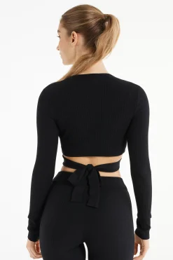 Long-Sleeved Ribbed Criss-Cross Crop Top - Long-Sleeved Tops - Women | Tezenis