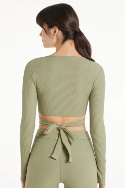 Long-Sleeved Ribbed Criss-Cross Crop Top - Long-Sleeved Tops - Women | Tezenis