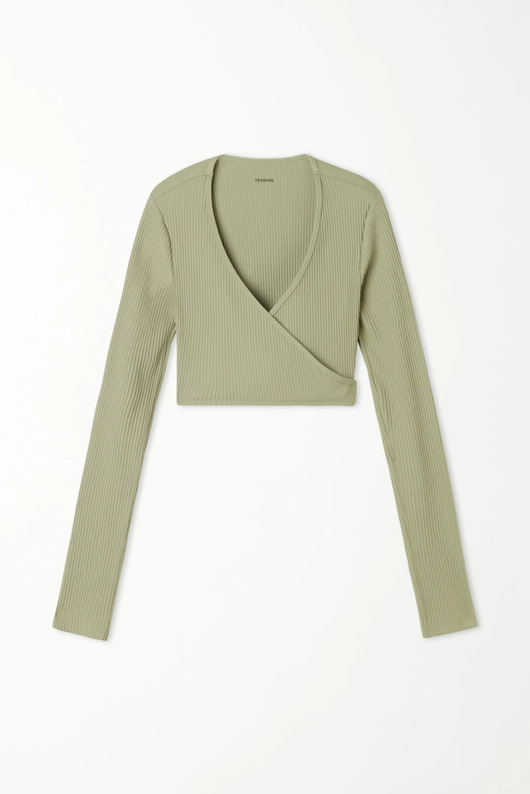 Long-Sleeved Ribbed Criss-Cross Crop Top - Long-Sleeved Tops - Women | Tezenis
