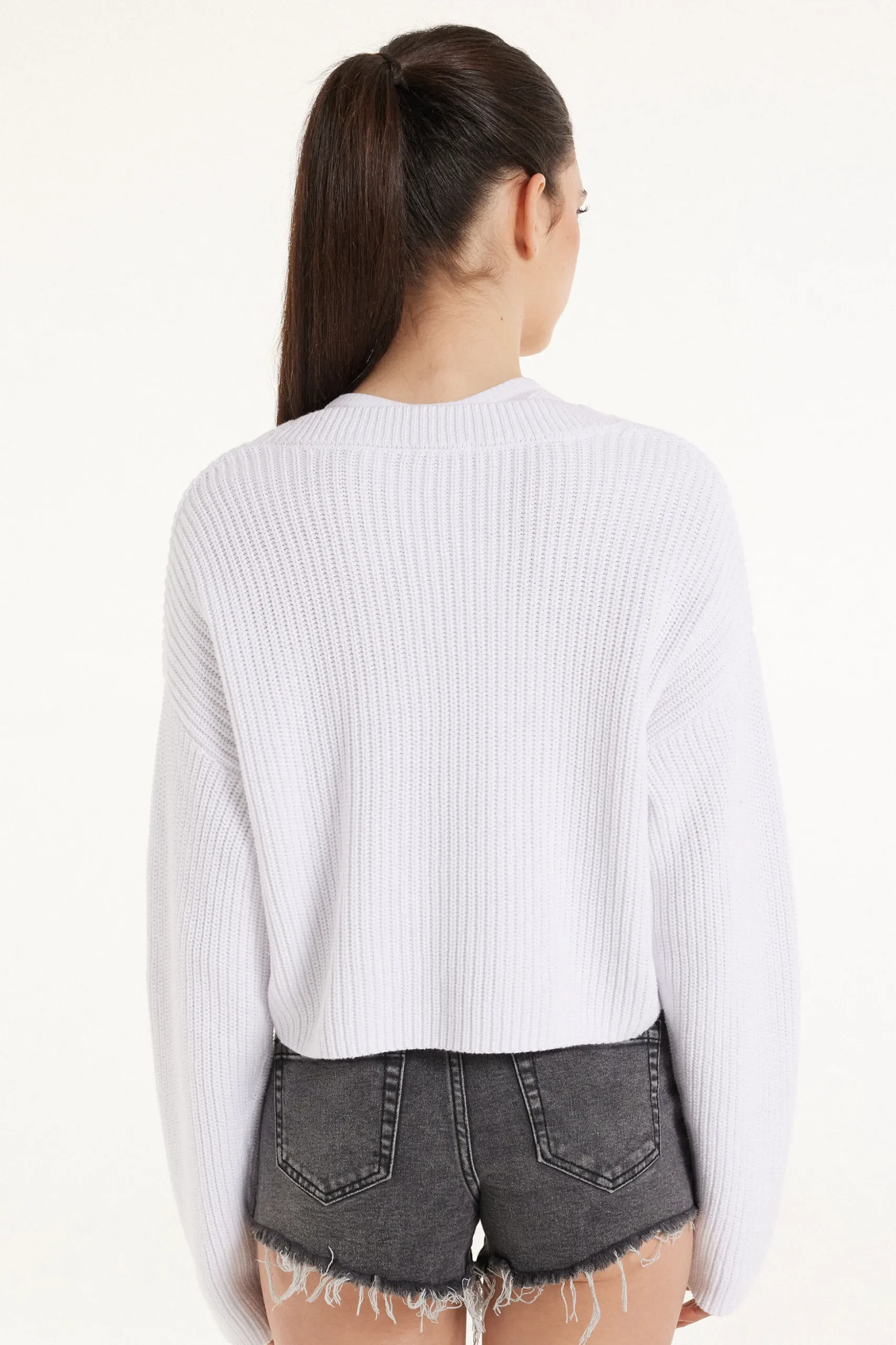 Long-Sleeved Ribbed Cropped Button-Up Cardigan - Cardigans And Sweaters - Women | Tezenis
