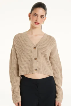 Long-Sleeved Ribbed Cropped Button-Up Cardigan - Cardigans And Sweaters - Women | Tezenis