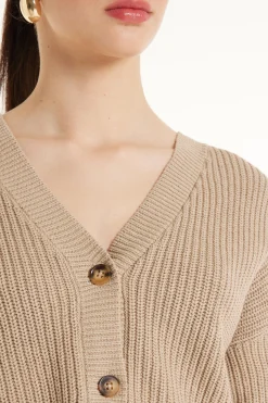 Long-Sleeved Ribbed Cropped Button-Up Cardigan - Cardigans And Sweaters - Women | Tezenis