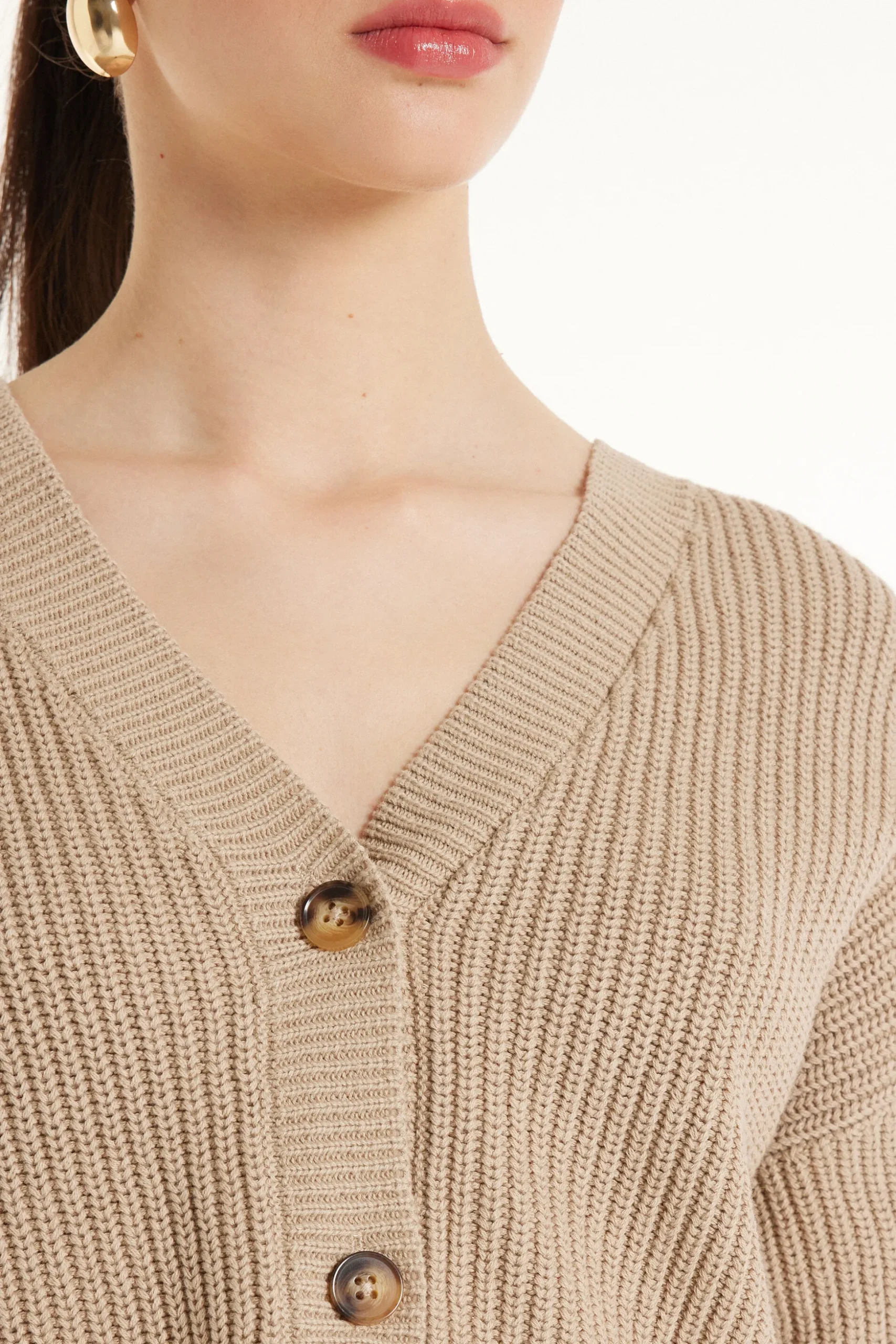 Long-Sleeved Ribbed Cropped Button-Up Cardigan - Cardigans And Sweaters - Women | Tezenis