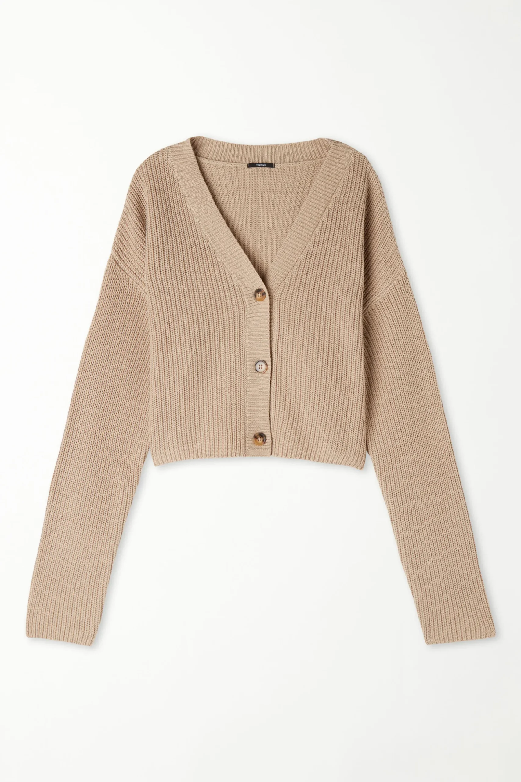 Long-Sleeved Ribbed Cropped Button-Up Cardigan - Cardigans And Sweaters - Women | Tezenis