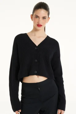 Long-Sleeved Ribbed Cropped Button-Up Cardigan - Cardigans And Sweaters - Women | Tezenis