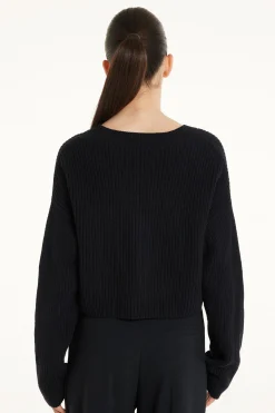 Long-Sleeved Ribbed Cropped Button-Up Cardigan - Cardigans And Sweaters - Women | Tezenis