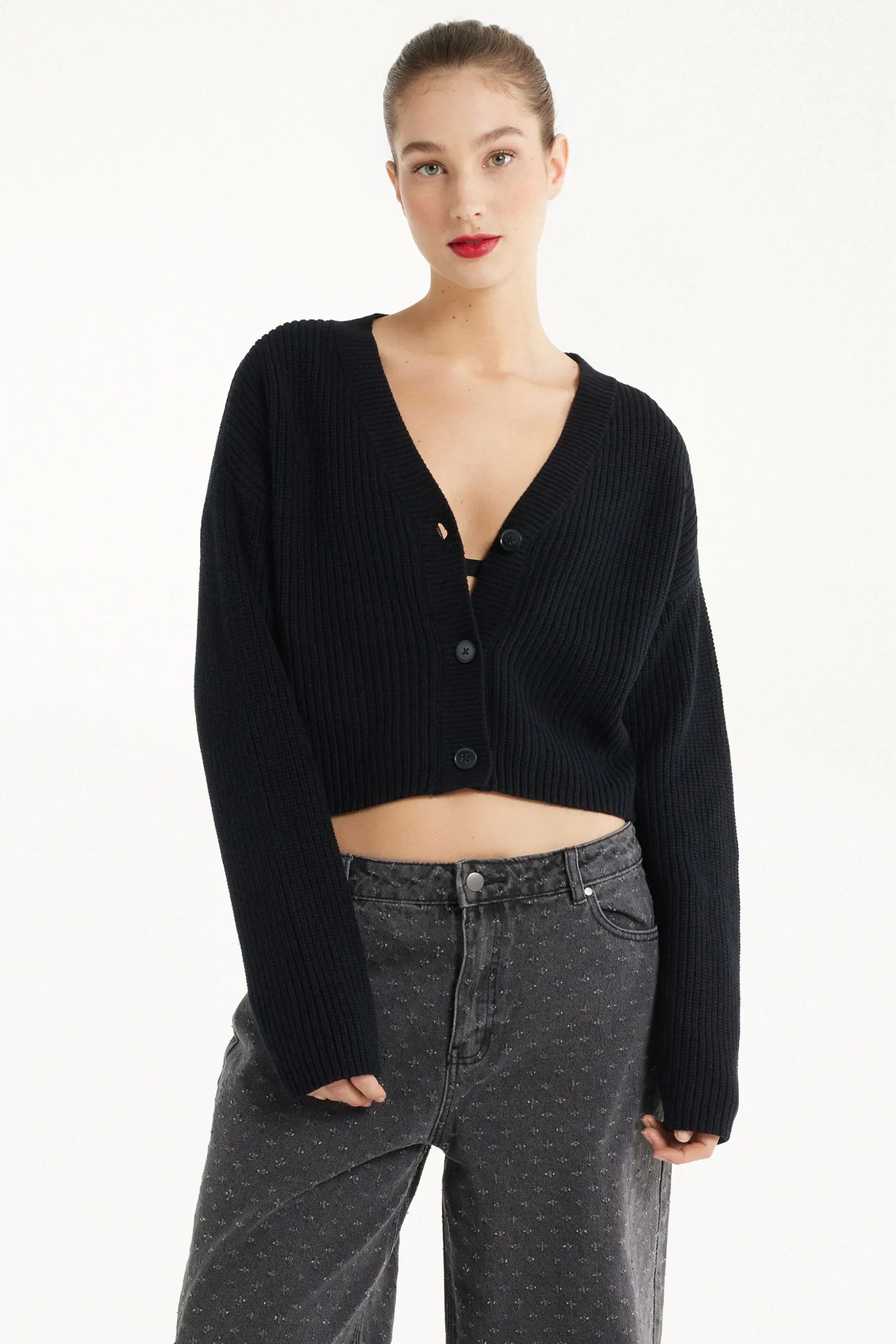 Long-Sleeved Ribbed Cropped Button-Up Cardigan - Cardigans And Sweaters - Women | Tezenis
