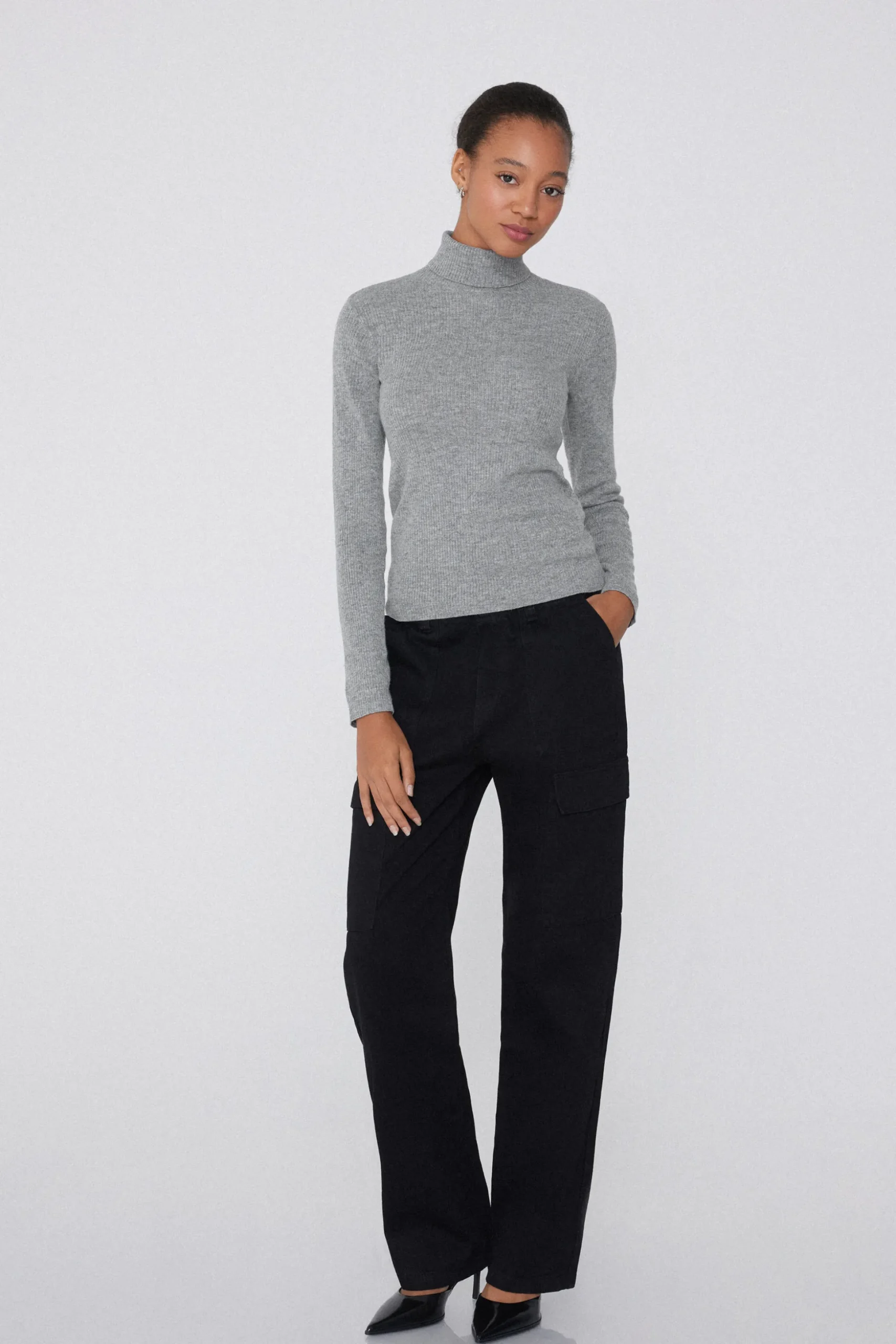 Long-Sleeved Ribbed Wool Turtleneck Sweater - Cardigans And Sweaters - Women | Tezenis