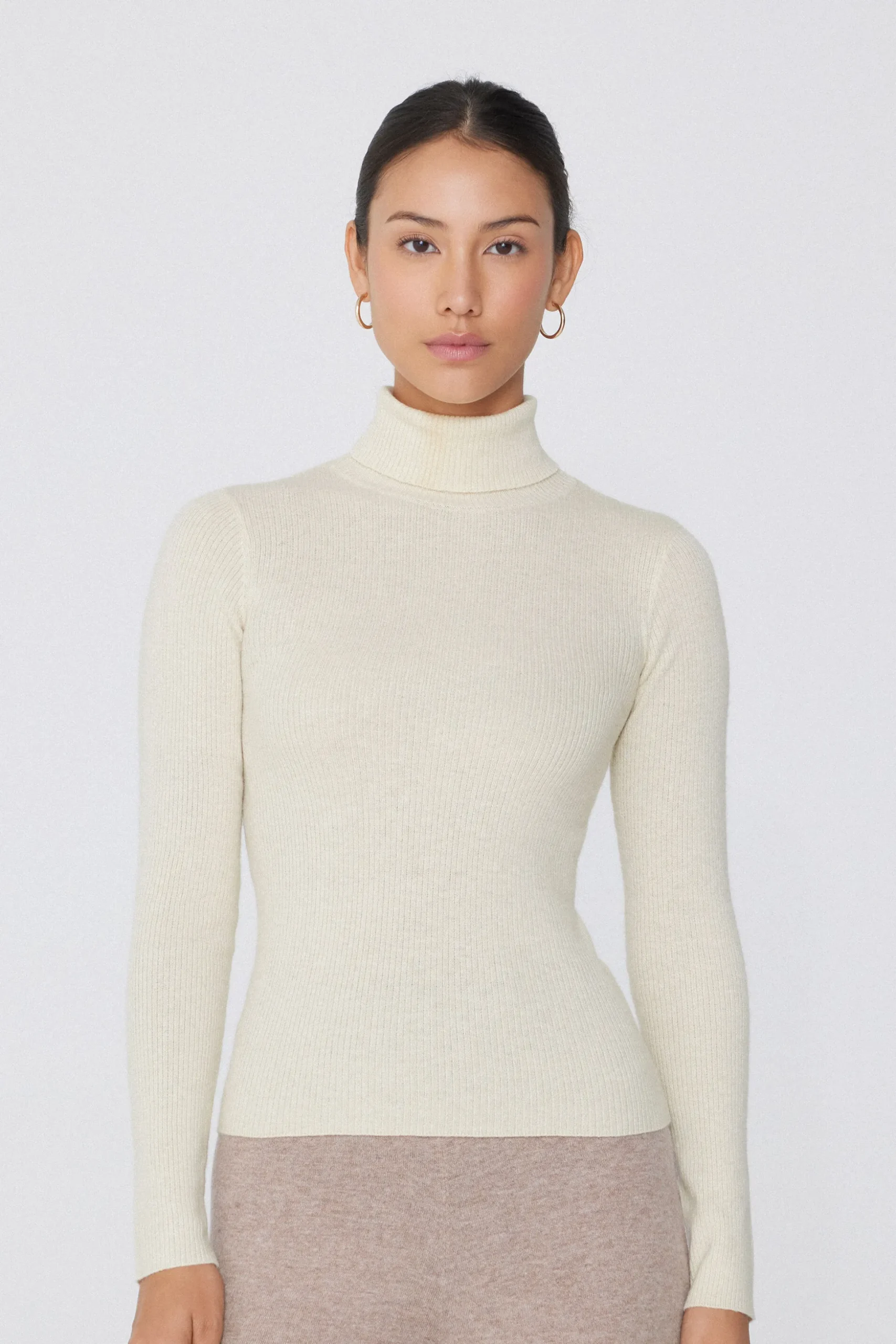 Long-Sleeved Ribbed Wool Turtleneck Sweater - Cardigans And Sweaters - Women | Tezenis