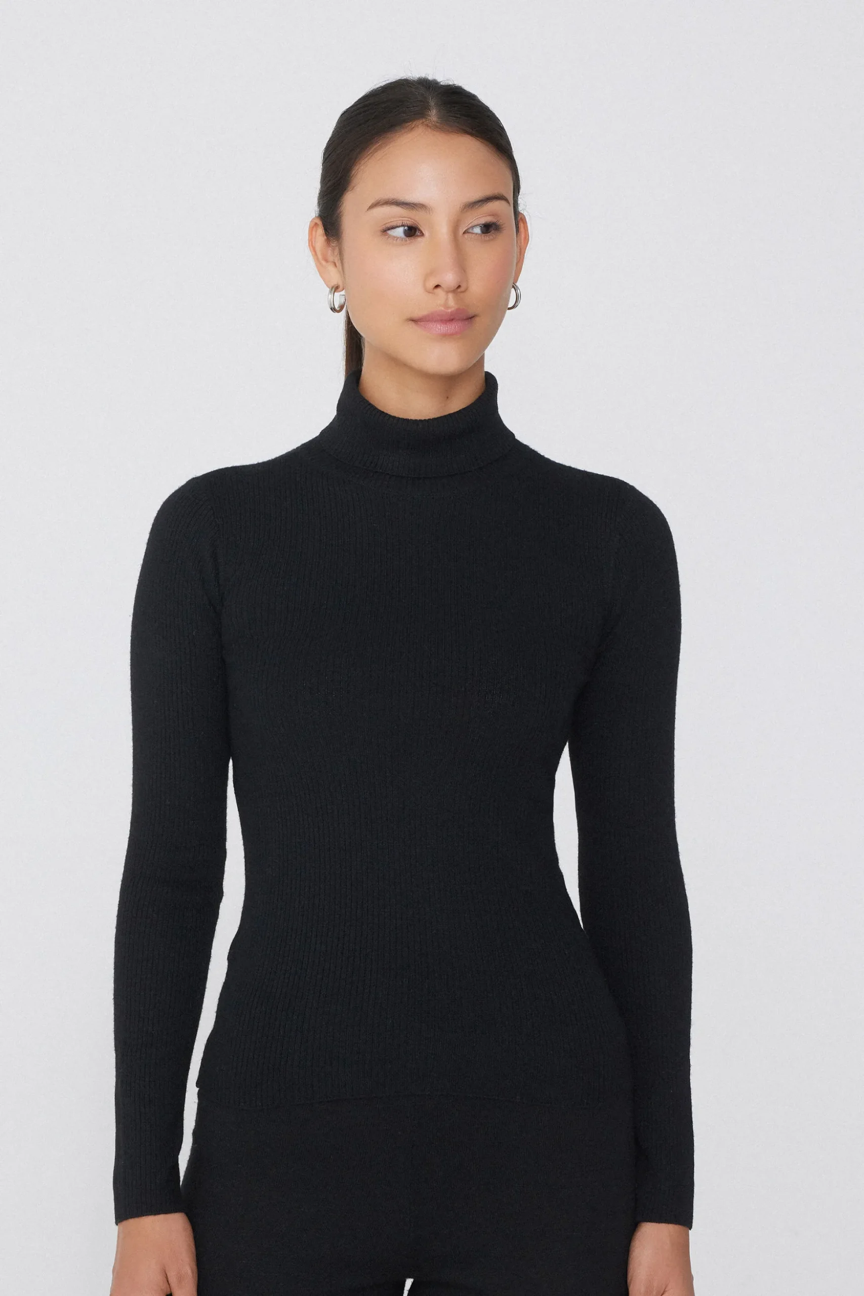 Long-Sleeved Ribbed Wool Turtleneck Sweater - Cardigans And Sweaters - Women | Tezenis
