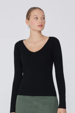 Long-Sleeved Ribbed Wool V-Neck Sweater - Cardigans And Sweaters - Women | Tezenis