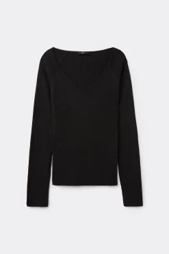 Long-Sleeved Ribbed Wool V-Neck Sweater - Cardigans And Sweaters - Women | Tezenis