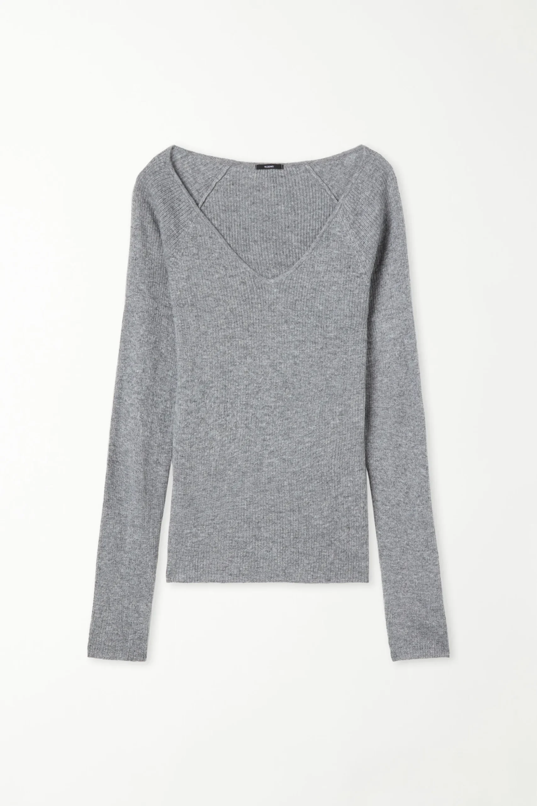 Long-Sleeved Ribbed Wool V-Neck Sweater - Cardigans And Sweaters - Women | Tezenis