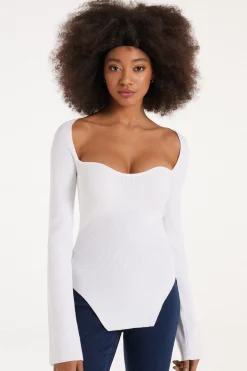 Long-Sleeved Sweetheart-Neckline Ribbed Top - Long-Sleeved Tops - Women | Tezenis
