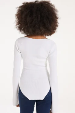 Long-Sleeved Sweetheart-Neckline Ribbed Top - Long-Sleeved Tops - Women | Tezenis