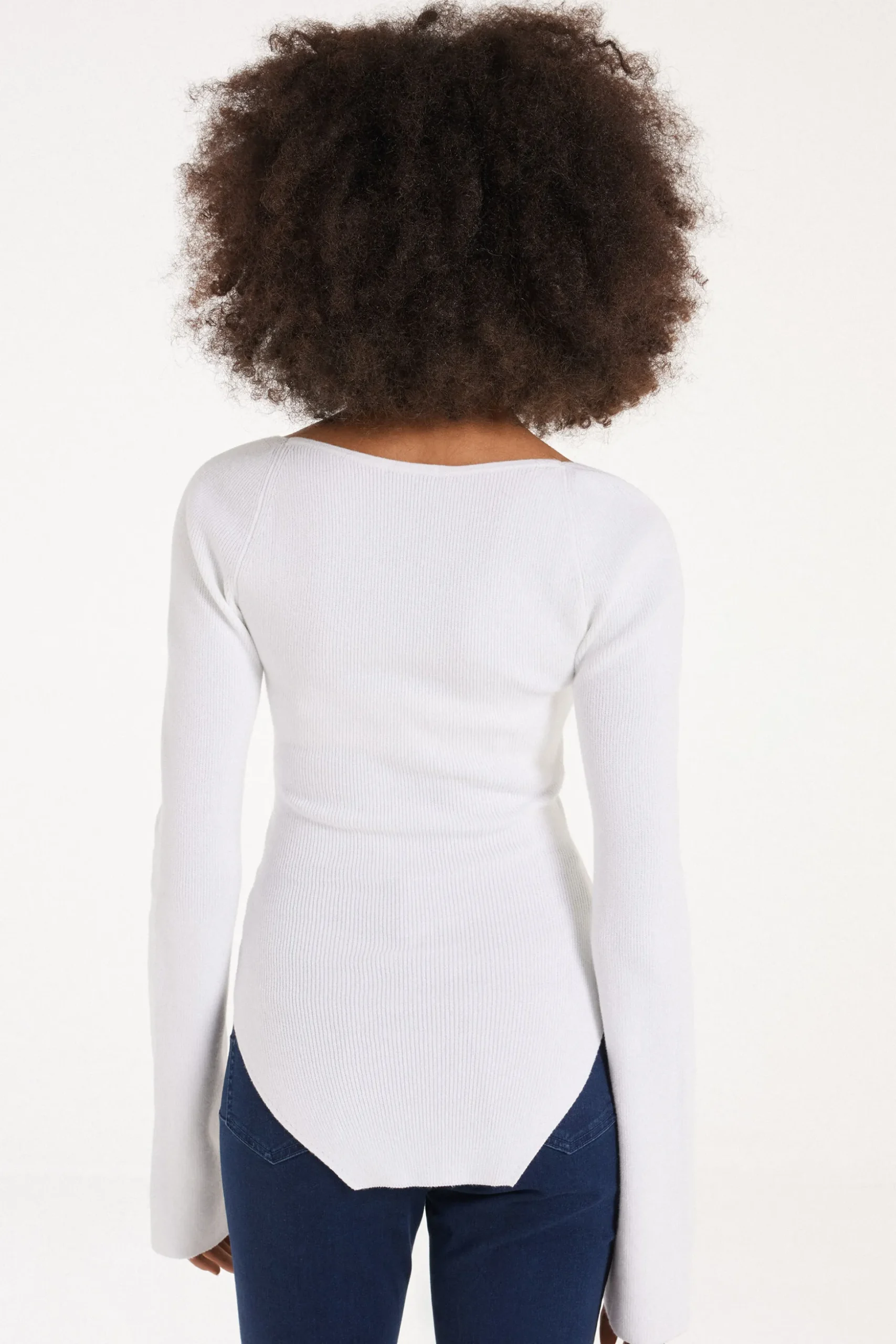 Long-Sleeved Sweetheart-Neckline Ribbed Top - Long-Sleeved Tops - Women | Tezenis