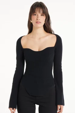 Long-Sleeved Sweetheart-Neckline Ribbed Top - Long-Sleeved Tops - Women | Tezenis