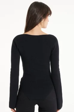 Long-Sleeved Sweetheart-Neckline Ribbed Top - Long-Sleeved Tops - Women | Tezenis