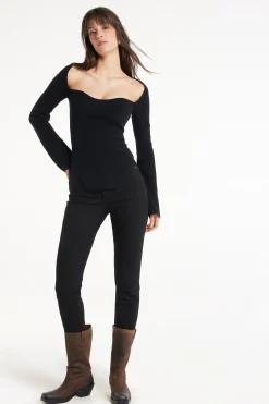 Long-Sleeved Sweetheart-Neckline Ribbed Top - Long-Sleeved Tops - Women | Tezenis