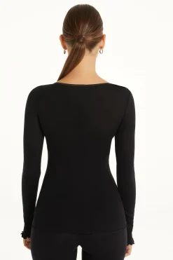 Long-Sleeved Top In 100% Ribbed Cotton And Satin - Long-Sleeved Tops - Women | Tezenis