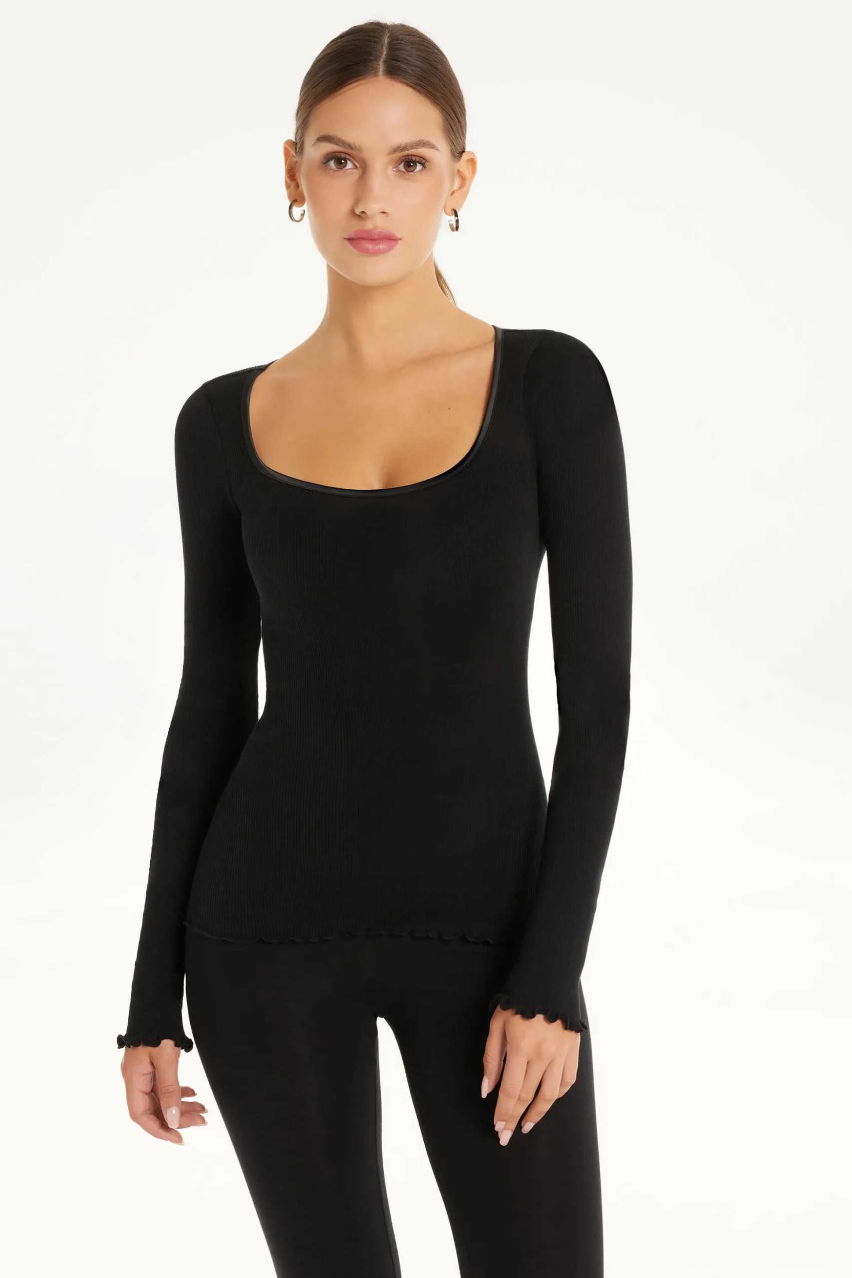 Long-Sleeved Top In 100% Ribbed Cotton And Satin - Long-Sleeved Tops - Women | Tezenis