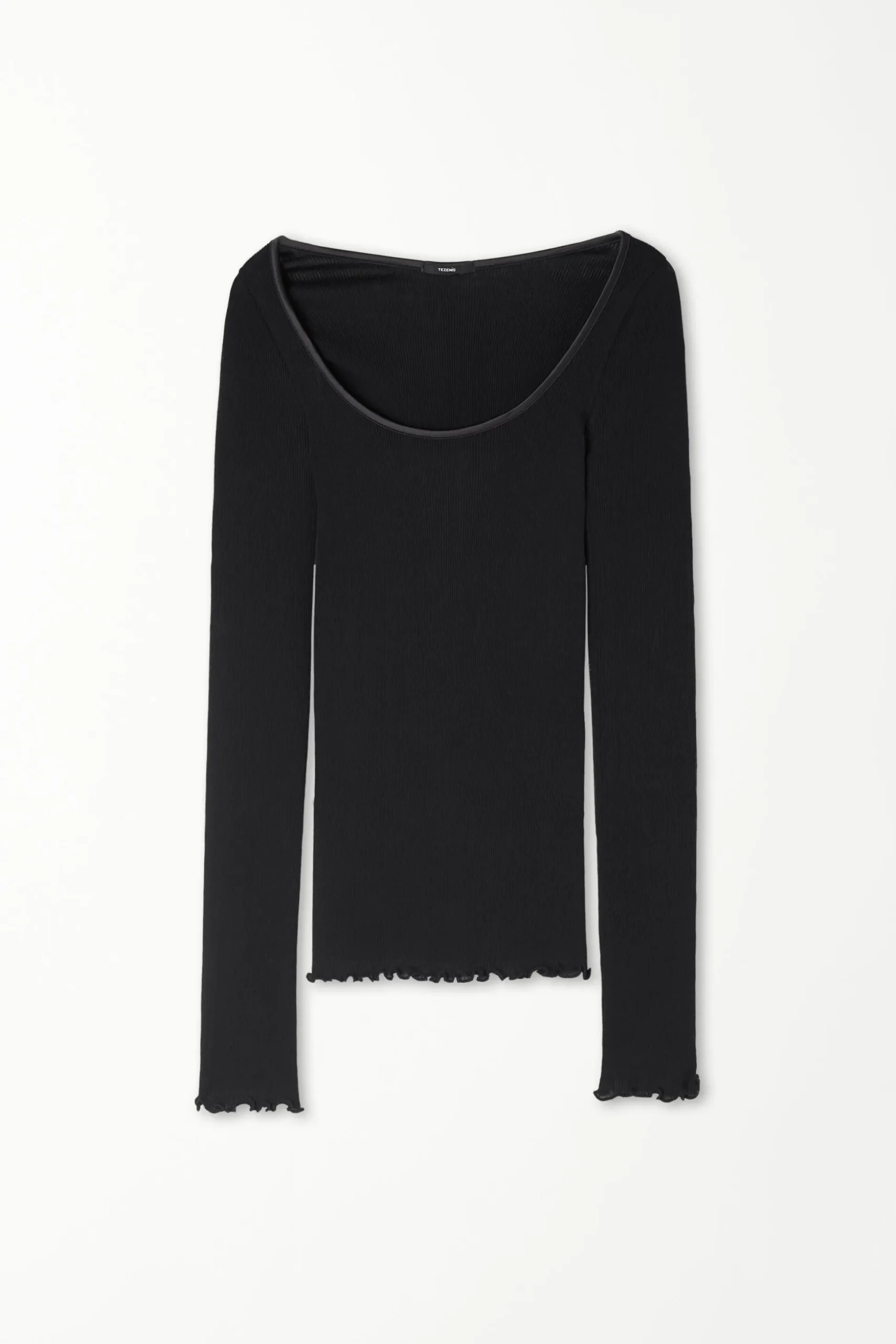 Long-Sleeved Top In 100% Ribbed Cotton And Satin - Long-Sleeved Tops - Women | Tezenis