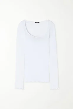 Long-Sleeved Top In 100% Ribbed Cotton And Satin - Long-Sleeved Tops - Women | Tezenis