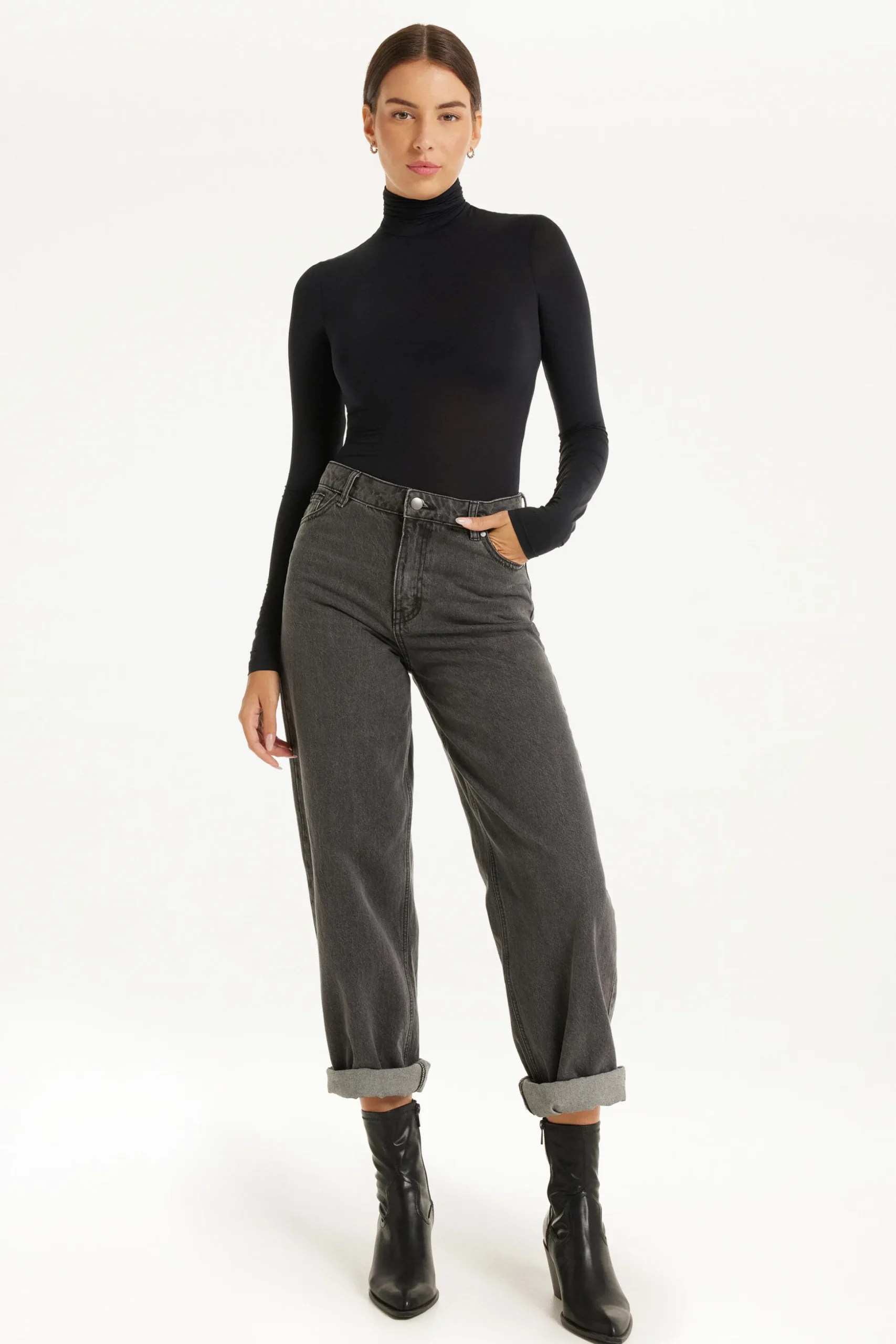 Long-Sleeved Turtleneck Microfiber Bodysuit - Bodysuits - Women | Tezenis