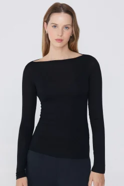 Long-Sleeved Viscose Boat-Neck Top - Long-Sleeved Tops - Women | Tezenis